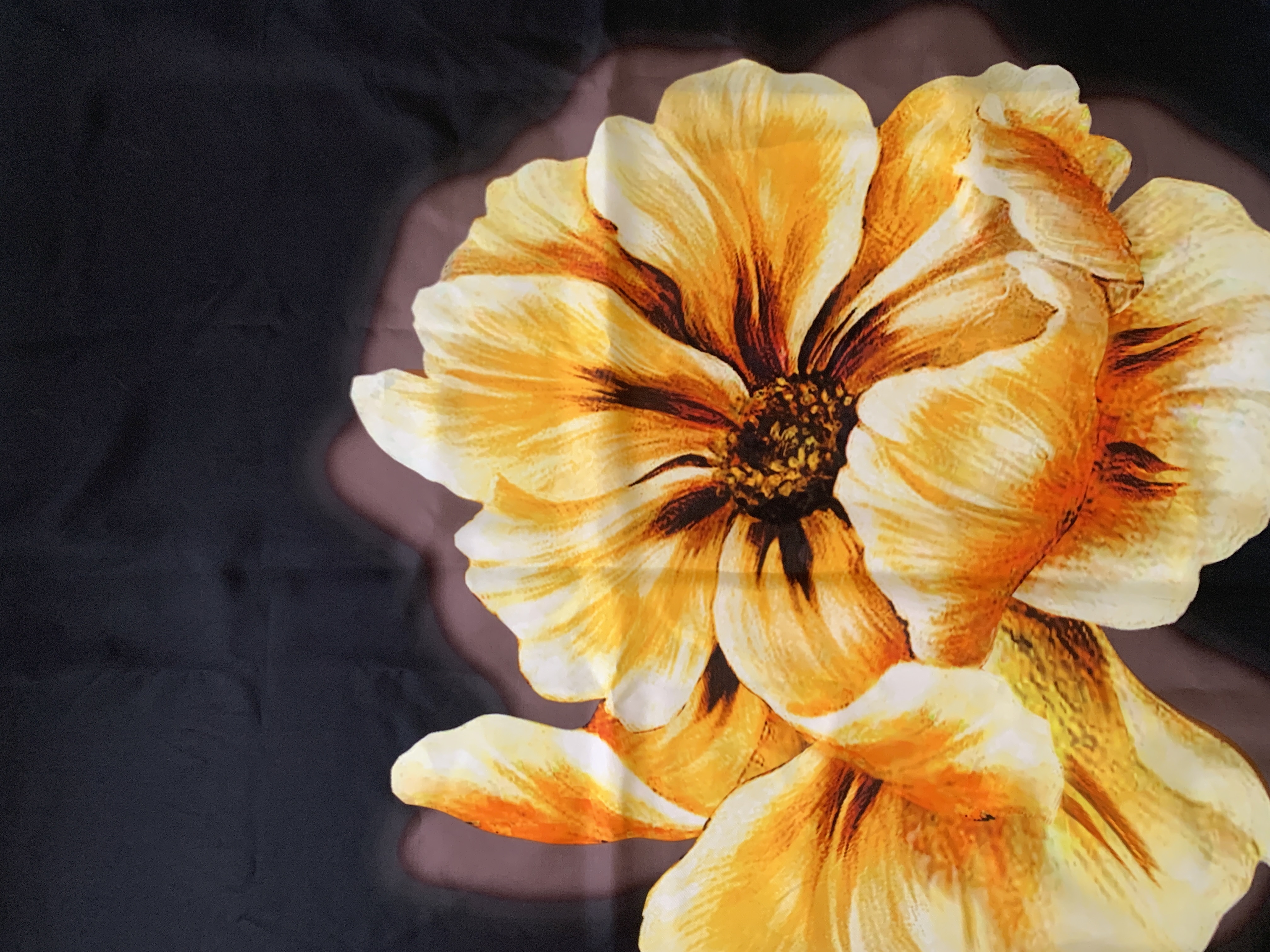 Flower Print Silk Scarf - Yellow